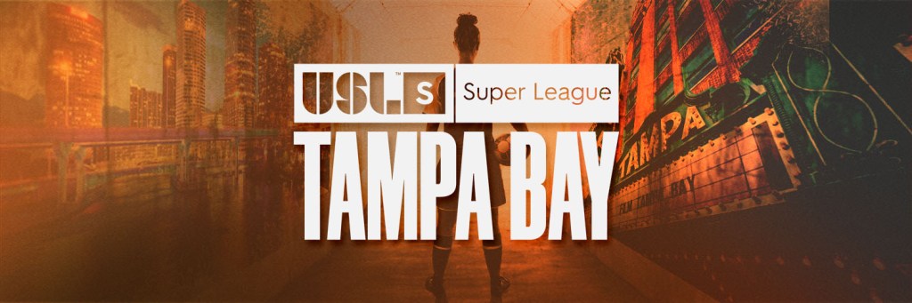 Woman in tunnel with Tampa cityscapes and USL Super League Tampa Bay logo
