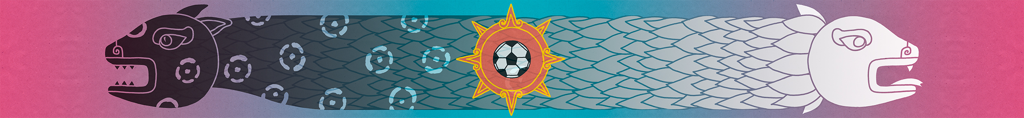 Scarf design featuring a reptile shaded from dark to light, including a soccer ball within a sun design.
